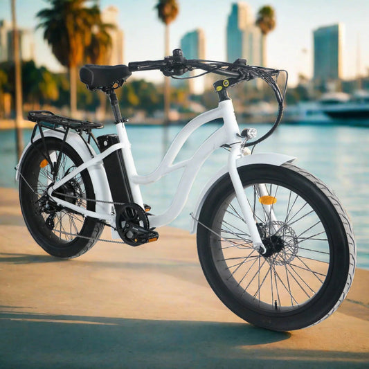 Coastal Cruiser 52V 24 Thru 750W Step Thru Ebike 24x3 Fat Tire Fat Tire Cruiser - Fat Tire Cruiser eBike - Rebel Electric Bikes Temecula
