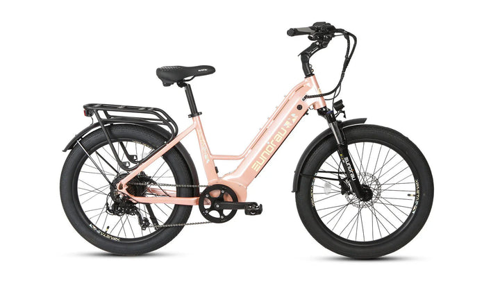 EUNORAU Meta 2024 500w Step Thru eBike 24x3 Fat Fat Tire Electric Beach Cruiser eBike - Fat Tire eBike - EUNOR|FATT|PINK|0383 eBike Super Shop