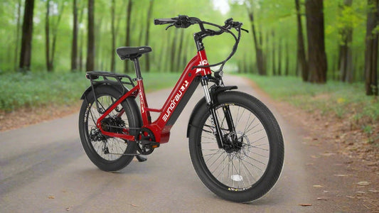EUNORAU Meta 2024 500w Step Thru eBike 24x3 Fat Fat Tire Electric Beach Cruiser eBike - Fat Tire eBike - EUNOR|FATT|RED|0379 eBike Super Shop