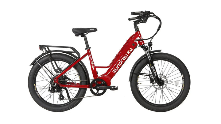 EUNORAU Meta 2024 500w Step Thru eBike 24x3 Fat Fat Tire Electric Beach Cruiser eBike - Fat Tire eBike - EUNOR|FATT|RED|0379 eBike Super Shop