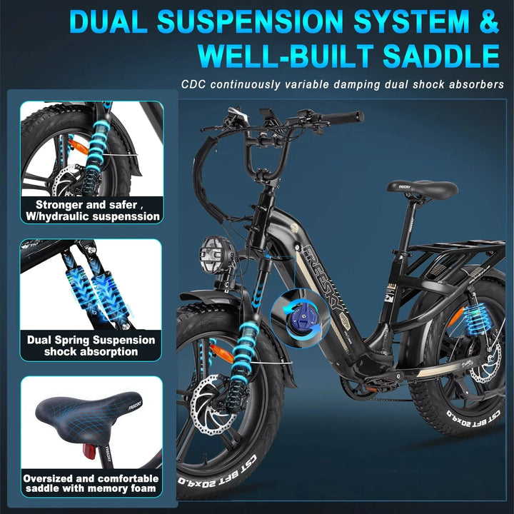 FREESKY Rocky 750 w Step Thru Ebike 20x4 Fat Electric Cargo eBike - Cargo eBike - eBike Super Shop