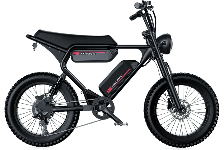 MACFOX X2 Electric Fat Tire Mountain eBike - Step Over 750 w Electric e - Moto Style eBike - Moto Style Bike - MACFO|DUALBLACK|2355 eBike Super Shop