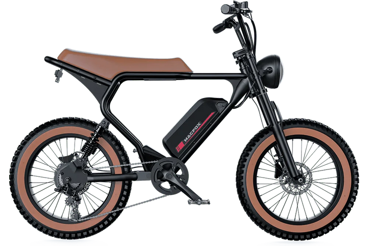 MACFOX X2 Electric Fat Tire Mountain eBike - Step Over 750 w Electric e - Moto Style eBike - Moto Style Bike - MACFO|SINGLBROWN|2354 eBike Super Shop