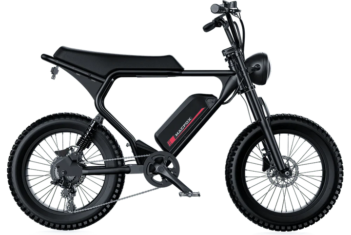 MACFOX X2 Electric Fat Tire Mountain eBike - Step Over 750 w Electric e - Moto Style eBike - Moto Style Bike - MACFO|SINGLBLACK|2353 eBike Super Shop