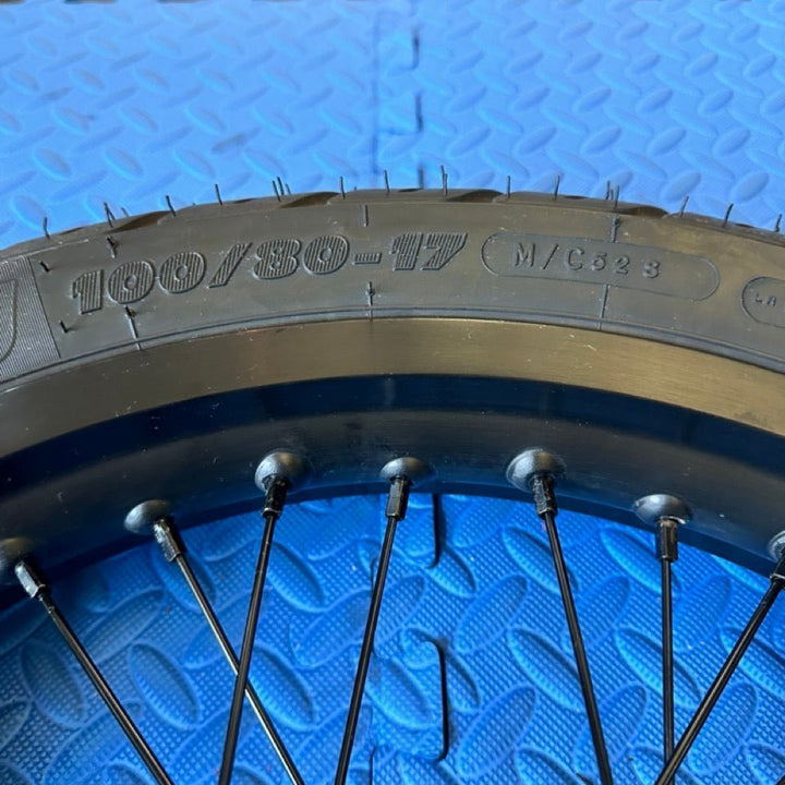 Throne eMoto Wheel set Michelin Super Moto CST 17x2.15 Rear Wheel & Tire Set for E - Moto Bike Use *Does not include rotor or sprocket* - Throne Wheel & Tire Set - Throne | CST | 17x2.15 | Rear Wheel & Tire Set eBike Super Shop